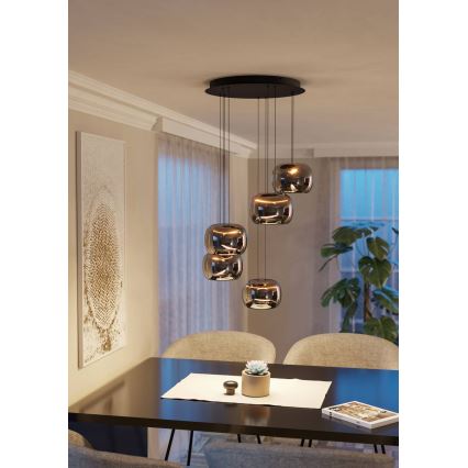 Eglo - Lámpara colgante LED regulable con cable, 5xLED/5,8 W/230 V, negro/ahumado