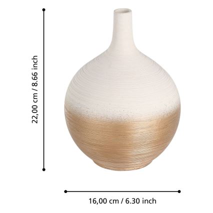 Eglo - Jarrón de ceramica 22x16 cm blanco/dorado