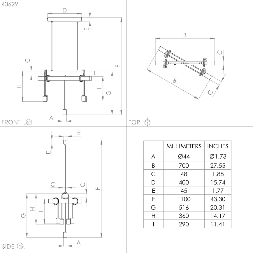 Eglo - Lámpara colgante TOWNSHEND 5xE27/60W/230V