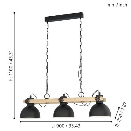 Eglo - Lámpara colgante con cadena 3xE27/28W/230V