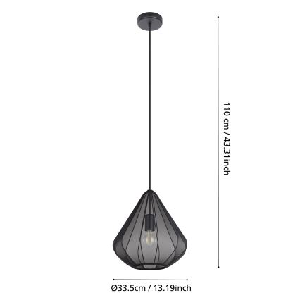 Eglo - Lámpara colgante 1xE27/40W/230V diá. 33,5 cm negro