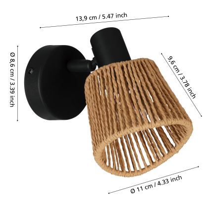 Eglo - Aplique de pared tipo foco 1xE14/10W/230V negro/beige