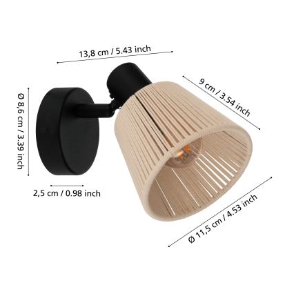 Eglo - Aplique de pared con foco 1xE14/40W/230V beige/negro