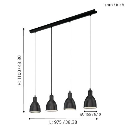 Eglo - Lámpara colgante 4xE27/60W/230V
