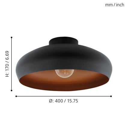 Eglo 55248 - Plafón MOGANO 1xE27/60W/230V negro