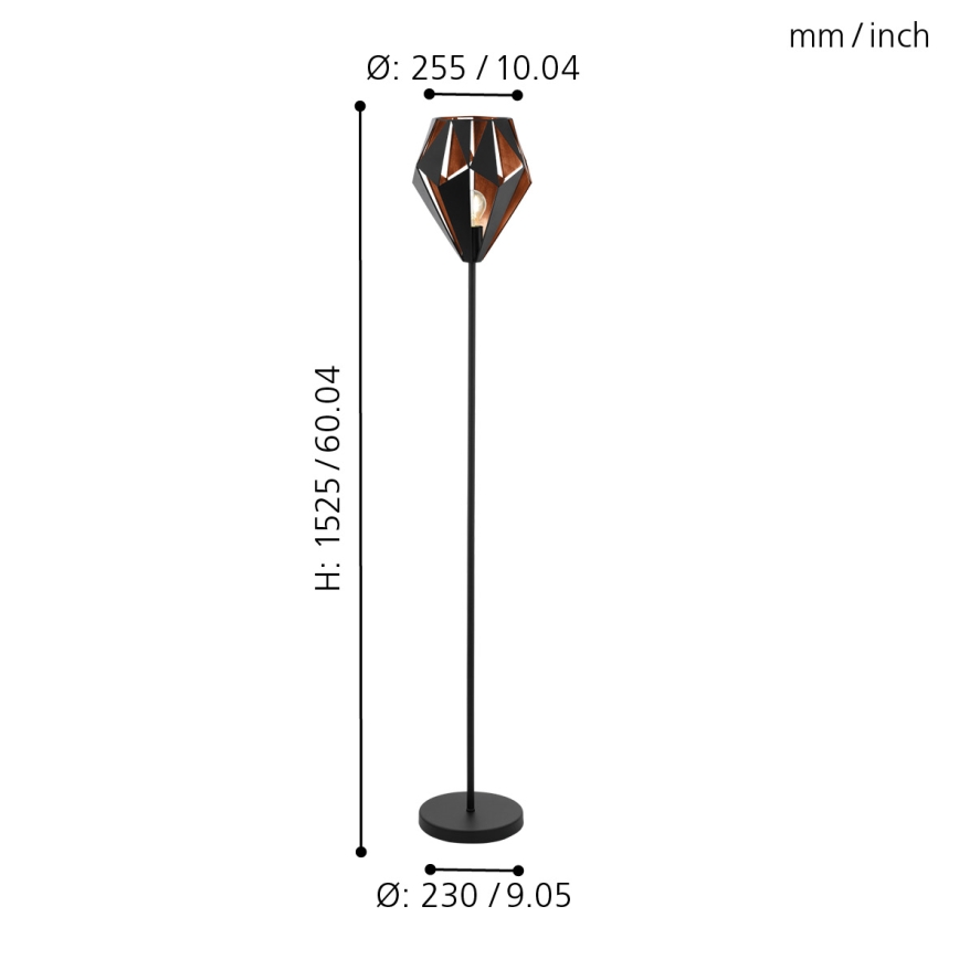 Eglo 62838 - Lámpara de pie CARLTON PRO 1xE27/60W/230V negro