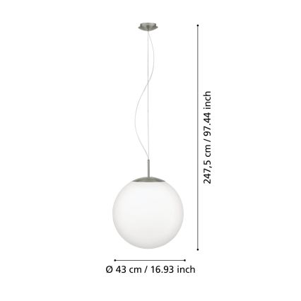 Eglo 63271 - Lámpara colgante con cable PIEDALE 1xE27/60W/230V Ø 43 cm cromo mate