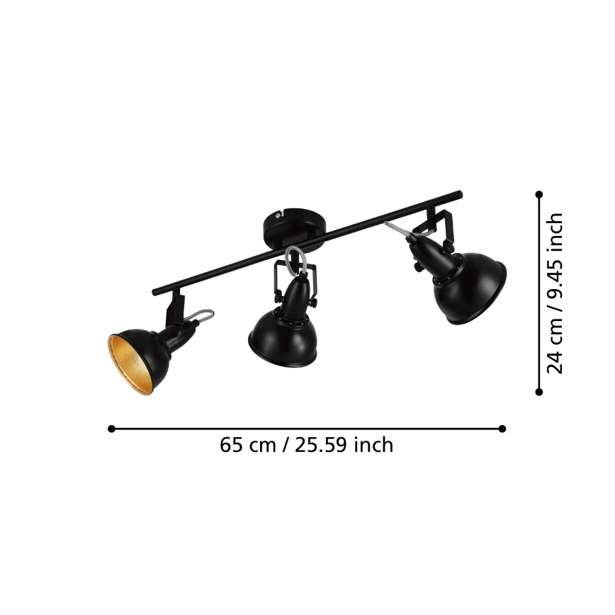 Eglo 75513 - Foco THORNTON 3xE14/28W/230V negro/dorado