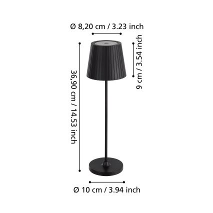 Eglo - Lámpara de sobremesa recargable para exterior, LED regulable, 3,8W/5V, 2400/3000/4000K, 2000 mAh, IP44, negra