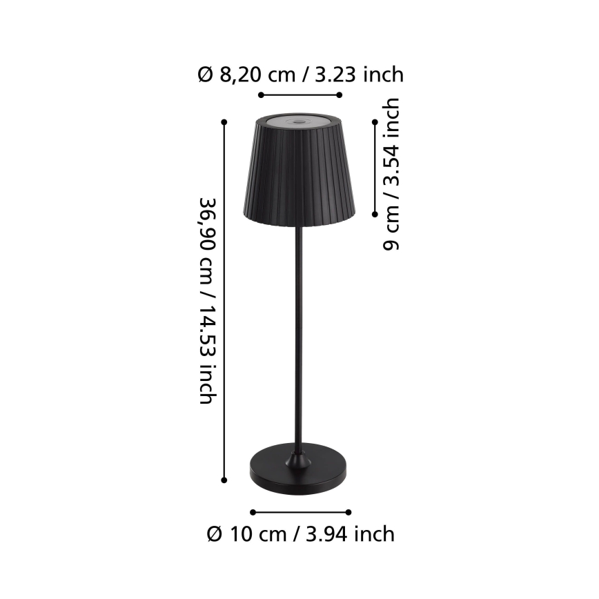 Eglo - Lámpara de sobremesa recargable para exterior, LED regulable, 3,8W/5V, 2400/3000/4000K, 2000 mAh, IP44, negra