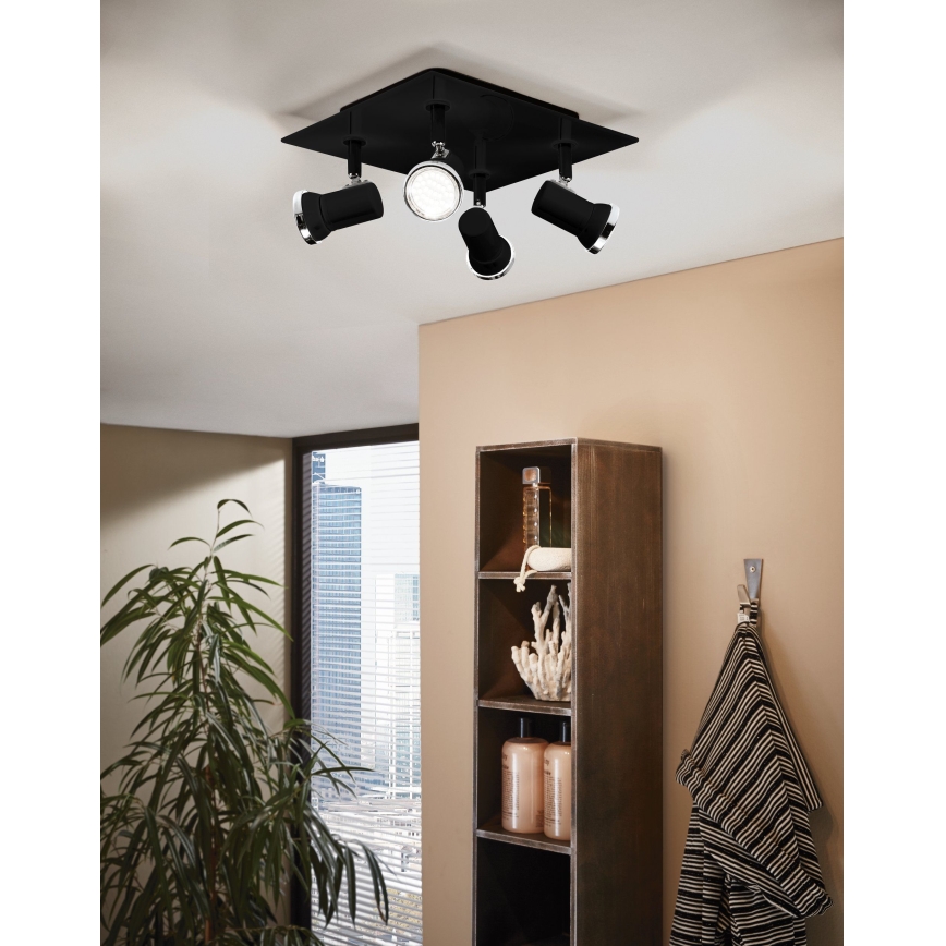 Eglo 780428 - Foco LED de baño BABILONE 4xGU10/3W/230V IP44 negro