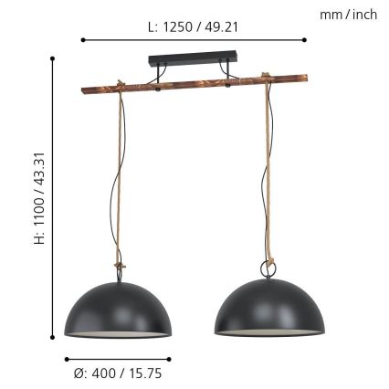 Eglo 78444 - Lámpara colgante HODSOLL 2xE27/40W/230V negro/marrón