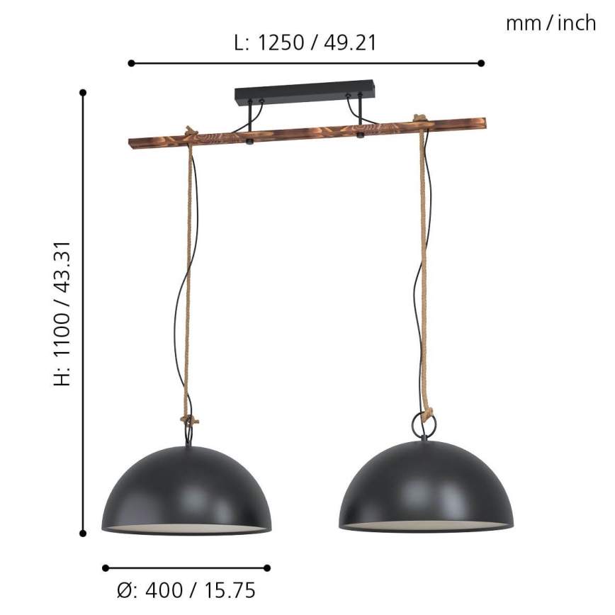 Eglo 78444 - Lámpara colgante HODSOLL 2xE27/40W/230V negro/marrón