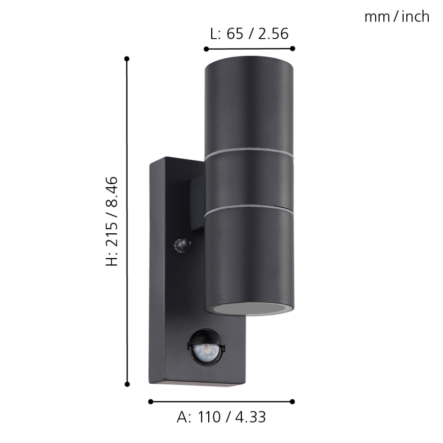 Eglo 79545 - Lámpara de exterior LED con sensor ARAPONGAS 2xGU10/2,8W/230V IP44 negro