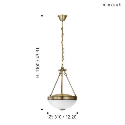 EGLO - Lámpara colgante con cadena 2xE27/60W/230V bronce