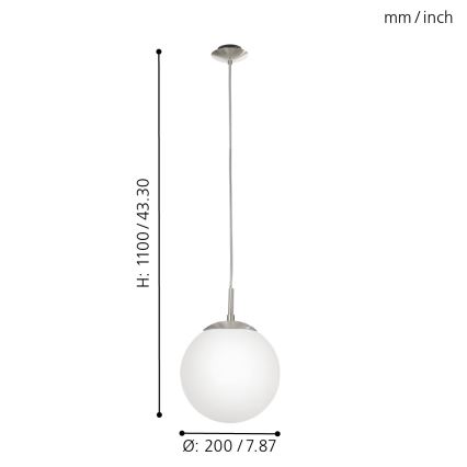 EGLO - Lámpara colgante 1xE27/60W/230V diá. 20 cm