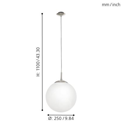 EGLO - Lámpara colgante 1xE27/60W/230V diá. 25 cm blanco