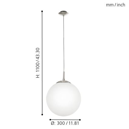 EGLO - Lámpara colgante 1xE27/60W/230V diá. 30 cm blanco