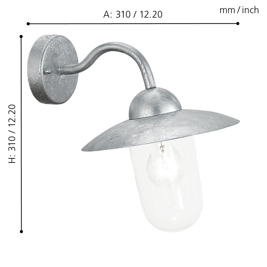 Eglo - Aplique exterior acero galvanizado IP44