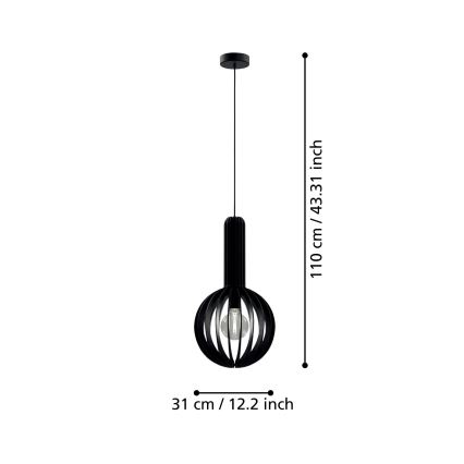 Eglo - Lámpara colgante con cable 1xE27/40W/230V diámetro 31 cm negro