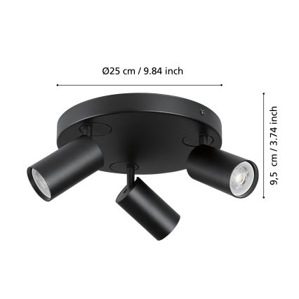 Eglo - Foco LED RGBW regulable 3xGU10/4,9W/230V negro