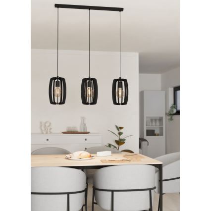 Eglo - Lámpara colgante con cable 3xE27/40W/230V negra