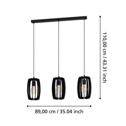 Eglo - Lámpara colgante con cable 3xE27/40W/230V negra