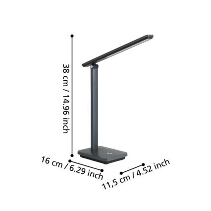 Eglo - Lámpara de mesa LED recargable y regulable LED/3,6W/5V 1800mAh gris