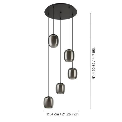 Eglo - Lámpara colgante 5xE27/28W/230V gris