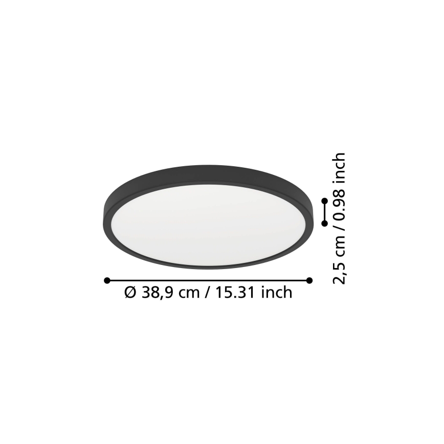 Eglo - Lámpara de techo LED 17 W, 230 V, 2700/4000/6500 K, Ø 38,9 cm, negra