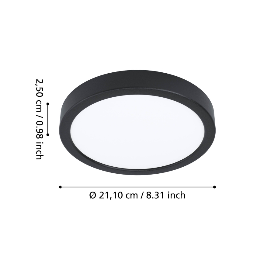 Eglo - Lámpara de techo LED para baño LED/11,5 W/230 V Ø 21,1 cm IP44 negra