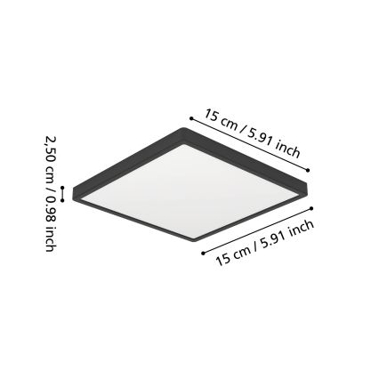 Eglo - Plafón LED para baño, 7 W, 230 V, 15 x 15 cm, IP44, negro