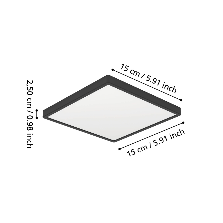 Eglo - Plafón LED para baño, 7 W, 230 V, 15 x 15 cm, IP44, negro