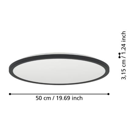 Eglo - Luz de techo LED regulable para baño LED/16,8W/230V 2700-6500K diá. 50 cm IP44 negro + control remoto