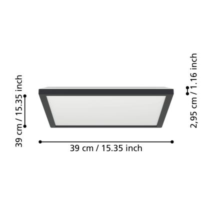 Eglo - Luz de techo LED regulable para baño LED/17,6W/230V 2700-6500K 39x39 cm IP44 negro + control remoto