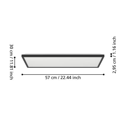 Eglo - LED RGBW Plafón regulable para el baño LED/17,2W/230V 2700-6500K 30x57cm IP44 negro ZigBee