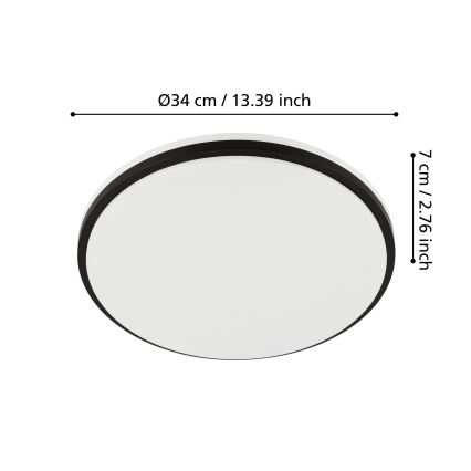 Eglo - Lámpara de techo para baño LED/18W/230V 3000/4000/6500K Ø 34 cm IP54 negra