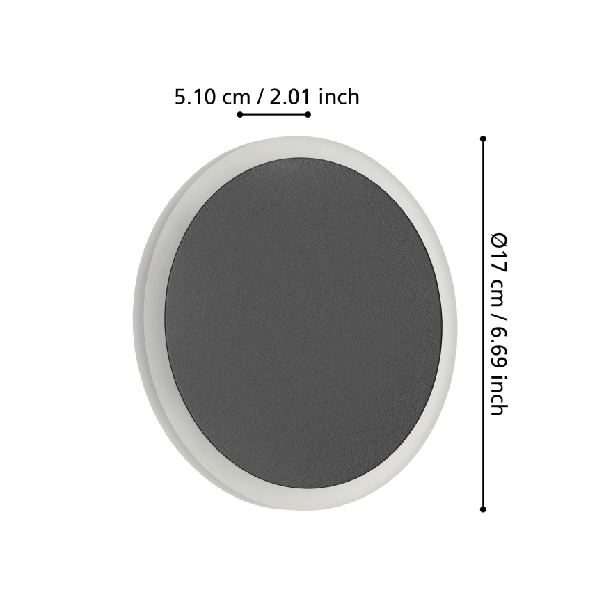 Eglo - Aplique LED LED/12W/230V 3000K diá. 17 cm negro