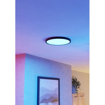 Eglo - Luminaria de techo para baño LED RGBW regulable LED/17,5 W/230 V 2700-6500 K Ø 39,9 cm IP44 negra