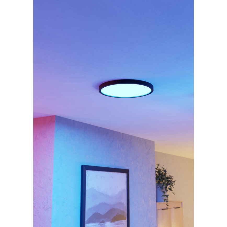 Eglo - Luminaria de techo para baño LED RGBW regulable LED/17,5 W/230 V 2700-6500 K Ø 39,9 cm IP44 negra
