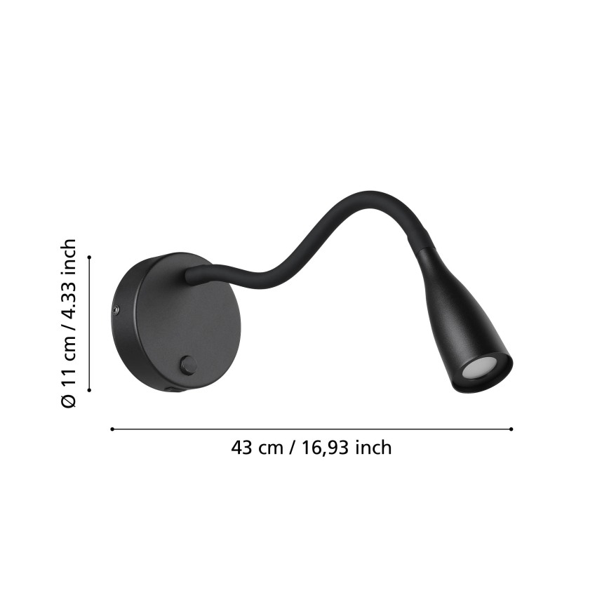 Eglo - Lámpara de pared LED flexible con USB, 3,8W/230V, negra