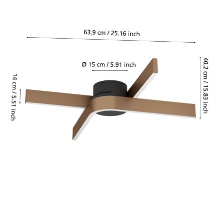Eglo - Luminaria de techo LED RGBW regulable 2xLED/18W/230V 2700-6500K cobre/negro