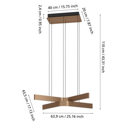 Eglo - Lámpara colgante regulable LED RGBW con cable 2xLED/18W/230V cobre/negro