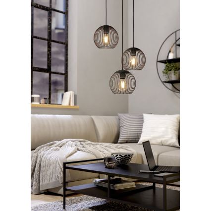 Eglo - Lámpara colgante con cable 3xE27/60W/230V negra