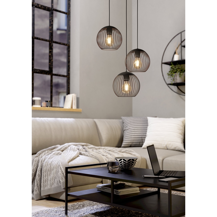 Eglo - Lámpara colgante con cable 3xE27/60W/230V negra