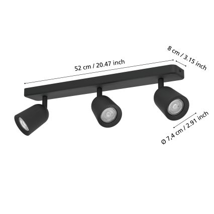 Eglo - Foco orientable 3xGU10/10W/230V negro