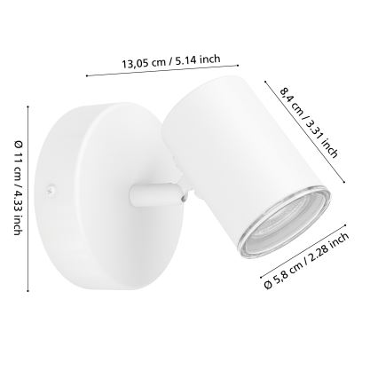 Eglo - Aplique de pared para baño, foco 1xGU10/5W/230V IP44, blanco