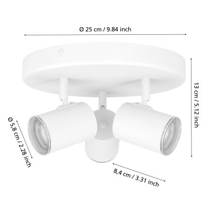 Eglo - Foco empotrable para baño 3xGU10/5W/230V IP44 blanco