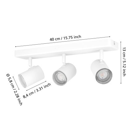 Eglo - Luminaria de focos para baño 3xGU10/5W/230V IP44 blanca