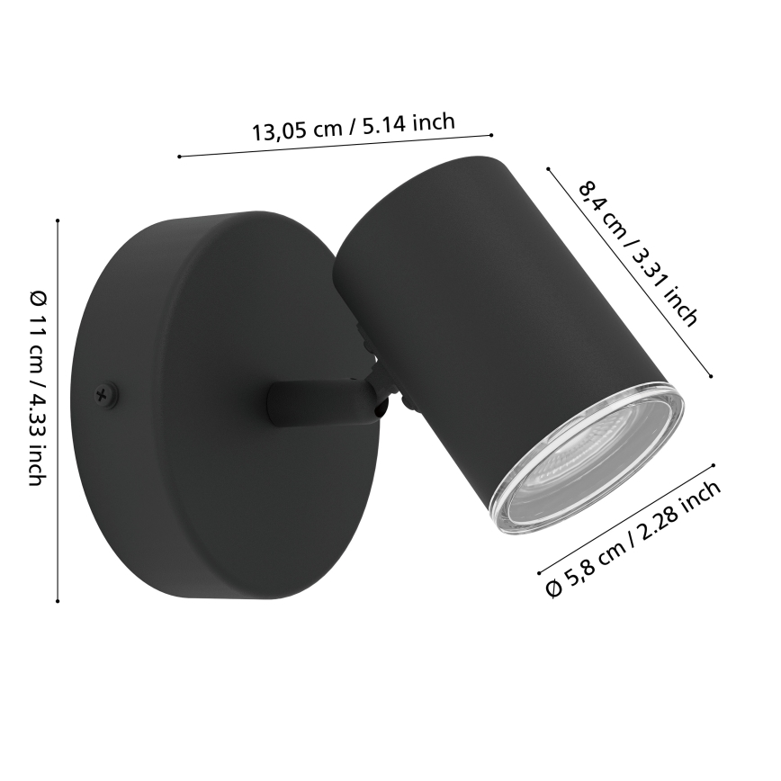 Eglo - Aplique de pared para baño, foco 1xGU10/5W/230V IP44, negro